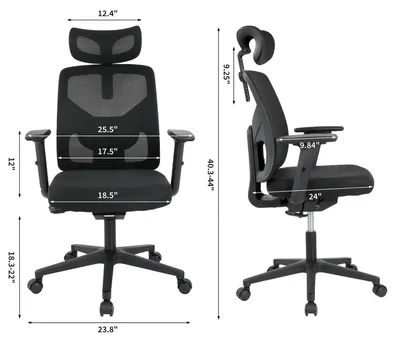 Zdjęcie produktu dla Ergonomiczne krzesło biurowe z siatki – czarne, z odchylanymi podłokietnikami – regulowana wysokość