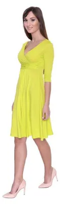 Produktbild von Kleid A-Linie mit Raffungen überlappender V-Ausschnitt,; Neon Gelb M/L 38/40