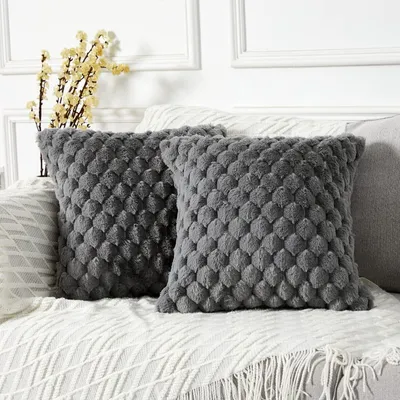 Immagine prodotto di Coperte per cuscini, 60 x 60 cm, set da 2, in ecopelliccia, colore grigio, per divano