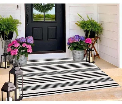 Produktbild von Outdoor Teppich gestreift Baumwolle waschbar 90x150 cm weiß