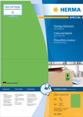 Immagine prodotto di Herma SPECIAL Etichette colorate A4 199,6 x 143,5 mm verde adesivo permanente