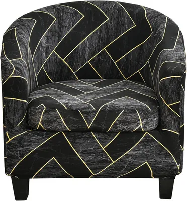 Produktbild von 2 Stück Stretch-Couchbezug Bedruckter Clubsesselbezug Geometrisches Muster Wannenstuhlbezug, Schwarzes Dreiecksstich