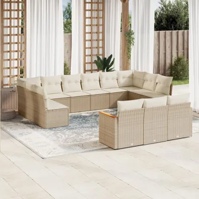 Produktbild von 13-tlg. Garten-Sofagarnitur mit Kissen Beige Poly Rattan 3258859