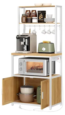 Produktbild von Küchenregal mit Steckdosen, Küchenschrank, 90 cm hohe Arbeitsplatte, Standregal mit 8 Haken, 40 x 60 x 170 cm, goldeichenfarben-wolkenweiß