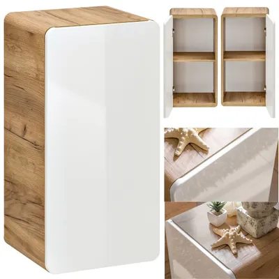 Produktbild von Badezimmer Unterschrank hängend LUTON-56, Hochglanz weiß mit Wotan Eiche Nb., B/H/T ca. 35/68/32 cm