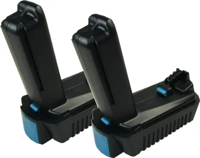 Two black and blue lithium-ion batteries are shown against a white background.