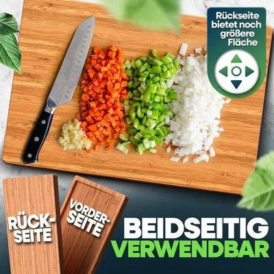 Produktbild von Famanu Holzschneidebrett – Groß 45x30x2 cm – Mit Saftgrube – Antibakteriell