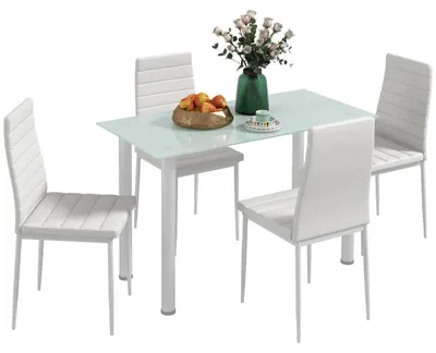 Obrázek produktu pro Jídelní set se 4 židlemi | 5dílná jídelní sada | Barva: bílá | Rozměry: 60x120x75 cm