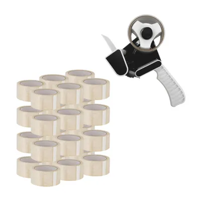 Produktbild von Handabroller Set mit 24 Rollen PP Klebeband 48 mm × 66 m transparent Paketband Abroller mit Pistolengriff