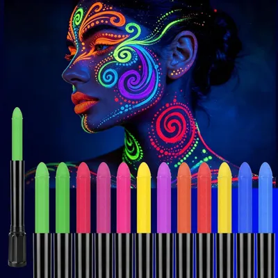 Produktbild von Bodypainting Stifte 12 Farben UV-aktiv waschbar für Karneval Halloween Cosplay Hautfreundlich