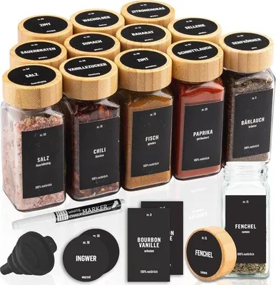 Image de Lot de pots hermétiques pour herbes aromatiques - Lot de 12 pots en verre pour herbes aromatiques et épices avec étiquettes