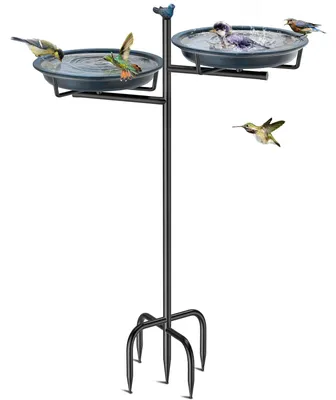 2-in-1 Vogelbad aus Metall, altblau, für Wasser und Futter