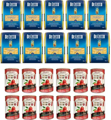 Produktbild von Testpaket De Cecco italienisch Pasta Penne Rigate - Tortiglioni ( 10 x 500g ) + Italian Gourmet Pelati dosen italienische geschälte Tomaten ( 12 x 400g )