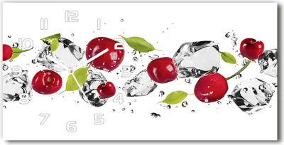 Produktbild von Wanduhr aus Glas – 60x30 cm - Glasbild - Glasuhr - Gehärtetes Glas - weisse-zeiger - Kirschen und Wasser