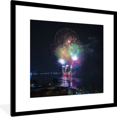 Produktbild von MuchoWow® Gerahmtes Poster Feuerwerksfestival 40x40 cm - Poster mit Schwarzem Bilderrahmen Wandposter Rahmen Foto Bilder - Poster - Plakat im Rahmen