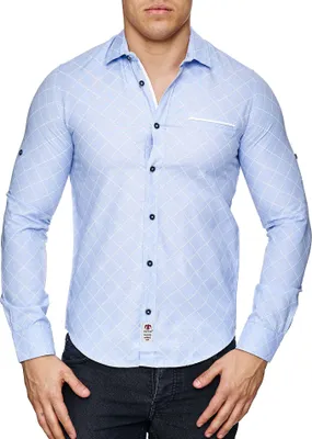 Produktbild von Reslad Herren Hemd Casual Karo Kentkragen Freizeit Langarmhemd RS-16014 Hellblau 2XL