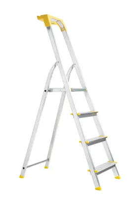 Produktbild von Stehleiter Haushaltsleiter mit gelb Ablage Leiter Aluminium mit Regal 4 Stufen