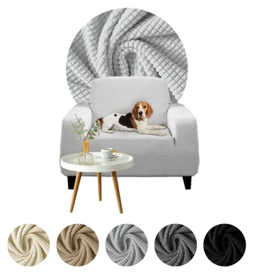Produktbild von Elastischer Jacquard-Bezug für 1-Sitzer Sofa, Couch oder Schlafsofa in Hellgrau – Schonbezug