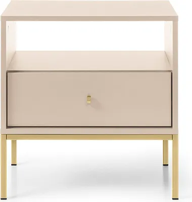 Produktbild von BETTSO Nachttisch Nachtkommode mit Schubladen Gold Beine Gold Griff MOLLY Beige