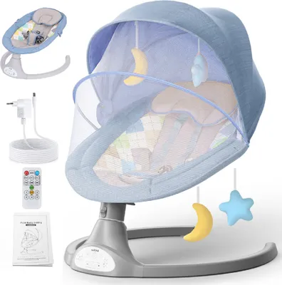 Produktbild von Detské odrážadlo Baby Bouncer 5 rýchlostí bluetooth Detská hojdačka na diaľkové ovládanie Rocker s moskytiérou Modrá