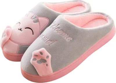 Produktbild von Damen Herren Hausschuhe Pantoffeln Plüsch Slippper Welcome Home Grau Gr.40/41