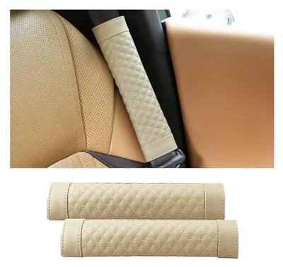 Immagine prodotto di 2 protezioni per cinture di sicurezza auto, in ecopelle, colore beige