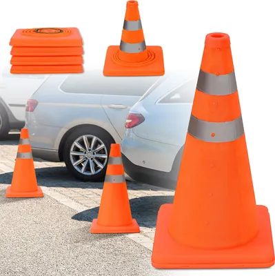 Produktbild von Faziango Pylonen Faltbare Verkehrspylonen 4er Set – Reflektor-Streifen Warnkegel, Leitkegel für Absperrung & Markierung, Orange/Silber