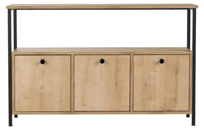 Image de Console Meuble dentrée en bois MDF mélaminé et métal chêne et noir 120 x 30 x 77 cm Industriel