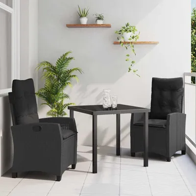 Image de Maison Exclusive - Ensemble de jardin avec coussins 3 pièces Noir Poly-rotin