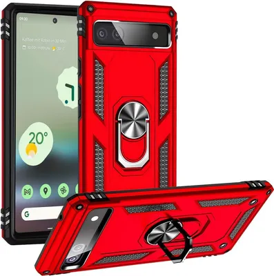Produktbild von Conie Outdoor Schutzhülle für Google Pixel 6a Tasche Silikon Hard Case Cover Hülle mit Halter Ständer in Rot