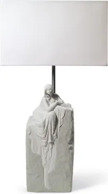 Obrázek produktu pro Casa Padrino stolní lampa šedá / bílá 30 x 20 x v. 57 cm - Designová stolní lampa s ručně vyrobenou porcelánovou plastikou meditující ženy Mod1