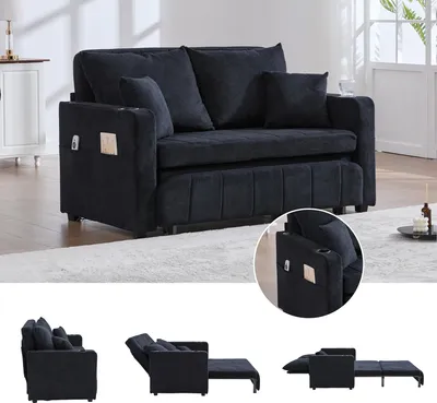 Produktbild von MODFU Klappsofa mit USB-Ladefunktion,Schlafsofa Abnehmbar und waschbar für kleines Wohnzimmer,Relaxsofa mit Aufbewahrungstasche und Becherhalter,Schwarz