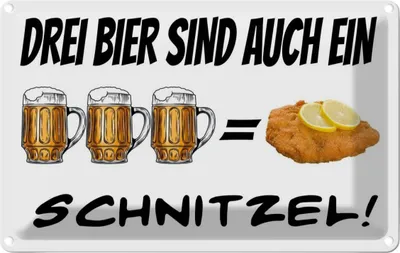 Produktbild von vianmo Blechschild 12x18 cm Alkohol 3 Bier sind ein Schnitzel Spruch Zitat