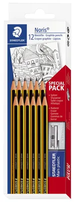 Produktbild von Bleistifte Staedtler® Noris® 120 - HB, 12er Set mit Radierer + Spitzer, gelb-schwarz