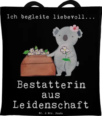 Produktbild von Mr. & Mrs. Panda Stoffbeutel Bestatterin Leidenschaft - Schwarz - Geschenk, Laptoptasche, Tasche, Schultasche, Tote Bag, Beutel, studententasche