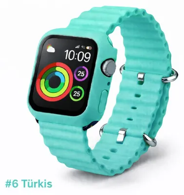 Produktbild von Apple Watch Silikon Ocean Sport Armband + Case Hülle Serie 1-9 - 6# Türkis, Apple Watch 45mm