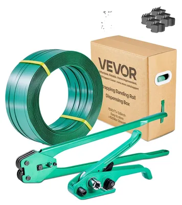 Obrázek produktu pro VEVOR 6dílná sada pro páskování s páskovací páskou, ruční páskovací zařízení s 457 m PET páskou, 450 kovovými sponami, 150 chrániči hran, perfektní vybavení dílny pro balení, přepravu a skladování