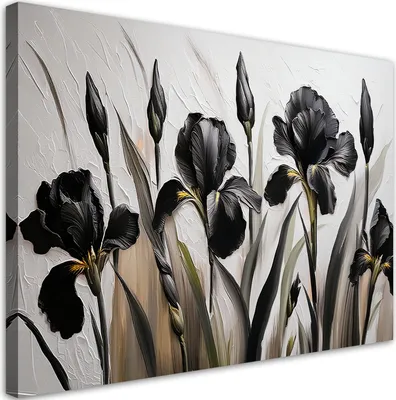 Image de Toile noire Iris Fleurs Abstraction 120x80 Feeby Noir Image pour le mur prête à accrocher