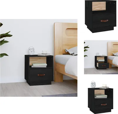 Produktbild von vidaXL Nachttisch Schwarz 40x34x45 cm Massivholz Kiefer -  Nachttische