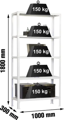 Produktbild von Simonrack Kit Homeclick Plus 5/300, 5 Regale, Holz, Metall, Weiß, 150 kg, 1000 mm
