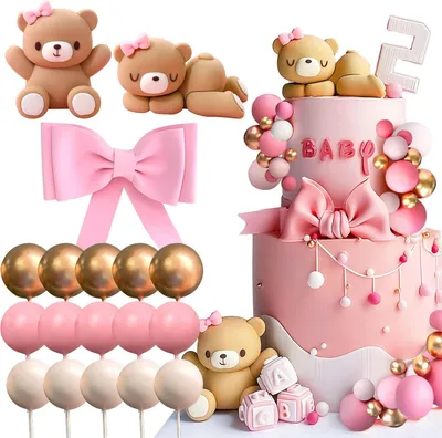 Produktbild von Dekoration für Geburtstagstorte mit Teddybärenmotiv – Dekoration für Babyparty mit Teddybären – Dekoration für Babykuchen für Mädchen