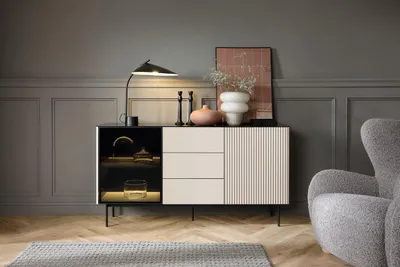 Produktbild von Kommode – Sideboard – KSZ157 – ORTA – Kaschmir – 84 cm – Modernes, Stilvoller Stauraum mit LED-Beleuchtung