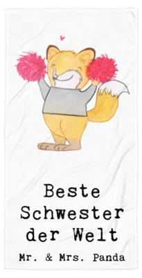 Produktbild von Mr. & Mrs. Panda Strandtuch Fuchs Beste Schwester der Welt - Weiß - Geschenk, Handtuch, Tochter, Geschenkidee, Familie, Badehandtuch, Strandlaken, Geschwister, Duschtuch