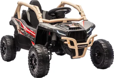 Produktbild von AIYAPLAY Kinder Elektroauto 12V KAWASAKI Kinderauto UTV mit 2 Motorn, 2,4 GHz Fernbedienung, Elektrofahrzeug mit Federungssystem, LED-Leuchten, Musik, Hupe für 3-8 Jahre, Gelb