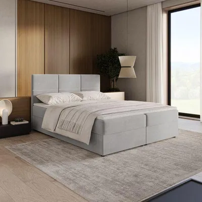 Obrázek produktu pro Postel s pružinovou základnou 140x200 LUNARO s úložným prostorem a s topperem - šedá (Riviera 82)
