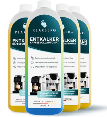 Produktbild von KLARBERG® Entkalker Kaffeevollautomat geeignet für DeLonghi, Siemens, Philips, Nespresso, Melitta, Sage uvm. - 4 x 750 ml