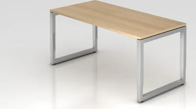 Produktbild von Schreibtisch Pavo | Eiche | Silber Gestell | BxT 160x80cm | Arbeitshöhe 65-85cm | höhenjustierbar, 1cm Raster | O-Fuß-Gestell eckig | Rechteckform mit schwebender Tischplatte