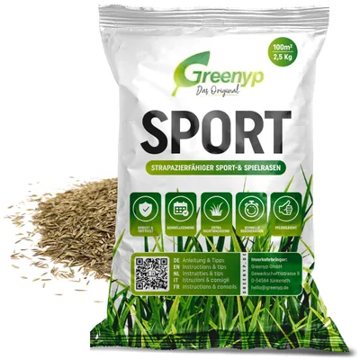 Produktbild von Schnell keimendes Sportrasensamen – 2,5 kg für 100 m² – Rasensand – Zur Reparatur – Geeignet für Sport- und Spielrasenflächen – Hochwertige Grassorten – Rasensamen