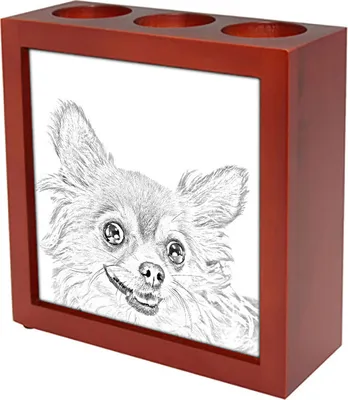 Produktbild von Chihuahua Langhaar - Stifthalter mit Hund, Schreibtischorganizer mit Aufdruck, personalisierte Schreibtischdekoration der Marke Art-Dog