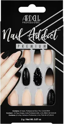 Obrázek produktu pro Ardell | 28 tipů - umělé nehty - |béžová, černá| - velikost L - tipy - lepidlo na nehty - černé cvočky a růžový odstín - kompletní sada